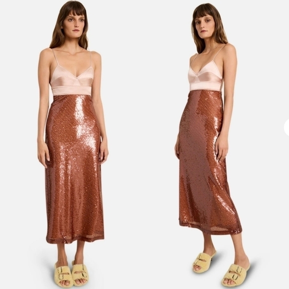 New A.L.C. Gisele Sequined Brownsirocco Midi Dress NWT 6 US - Picture 3 of 17